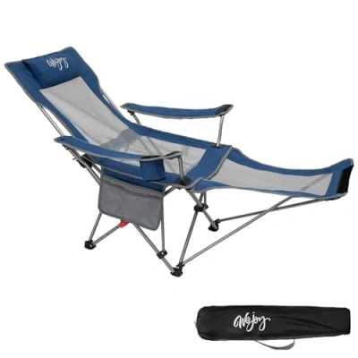 Abbildung von #WEJOY 2 in 1 Campingstuhl Faltbar, Strandstuhl mit Verstellbarer Rückenlehne &amp; Fußstütze, Relaxsessel Liege Getränkehalter, Liegestuhl Angelstuhl für Outdoor Camping,Blau/Grau