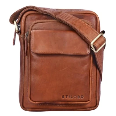 Abbildung von STILORD &#039;Jannis&#039; Leder Umhängetasche Männer klein Vintage Messenger Bag Herren Tasche Tablettasche für 9.7 Zoll iPad Schultertasche aus echtem Leder, Farbe:cognac braun