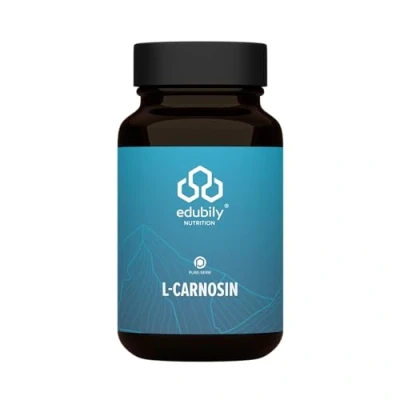 Abbildung von edubily nutrition® L Carnosin Hochdosiert mit 500 mg pro Kapsel Dipeptid aus den Aminosäuren ß Alanin und Histidin Vegan ohne Zusätze 60 Kapseln