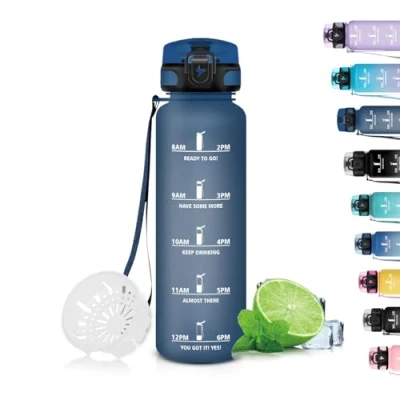 Abbildung von Grsta Trinkflasche, 500ml Trinkflasche Kinder, für Kohlensäurehaltige Getränke, Kann mit Dir Tragen, Auslaufsicher Filter, Schule, Gym, Camping, Yoga, NavyBlue