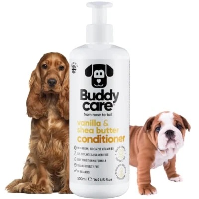 Abbildung von Vanille und Sheabutter Hundespülung von Buddycare 500ml duftende Welpenspülung mit Aloe Vera &amp; Pro Vitamin B5