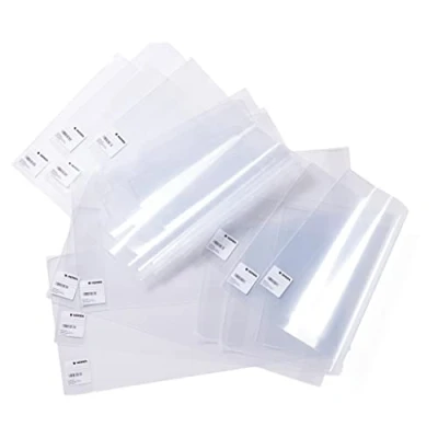 Abbildung von HERMA 14275 Buchumschläge 27,5 x 54 cm Basic, 10 Stück, Buchhüllen mit Beschriftungsetikett &amp; Kantenschutz aus abwischbarer Polypropylen Folie, Buchschoner Set für Schulbücher, transparent