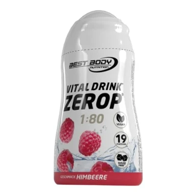 Abbildung von Best Body Nutrition Vital Drink ZEROP Himbeere, Original Getränkekonzentrat Sirup zuckerfrei, 1:80 ergibt 19 Portionen Fertiggetränk