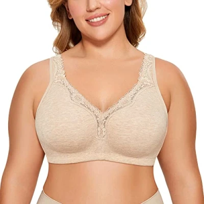 Abbildung von DELIMIRA Damen Cotton BH Ohne Bügel Baumwolle Große Größen Vollschalen Polster Haferflockenheide 100C