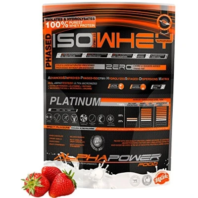 Abbildung von ALPHAPOWER FOOD CFM Whey Isolate Protein Pulver I Eiweißpulver, Eiweiss Shake 1kg Erdbeere IsoWhey