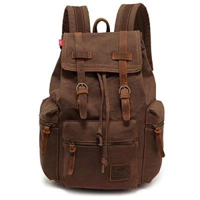 Abbildung von YuHan Canvas Rucksack, Unisex, Vintage, lässiger Laptop, Tagesrucksack, MacBook Tasche, Schultasche, Studentententasche, Büchertasche, Wandern, Camping, Kaffeebraun, coffee,