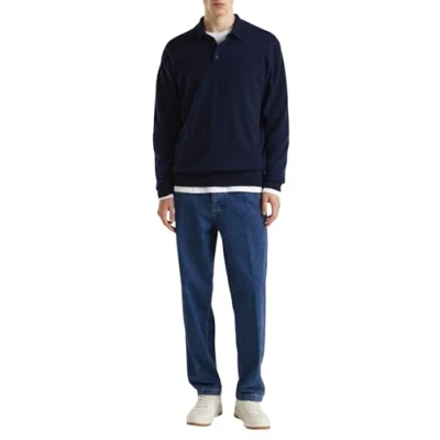 Abbildung von United Colors of Benetton Plain WITH Chainstitch LOGO ON BACK Collar Langarmshirt, Herren, Größe: Large, Blue