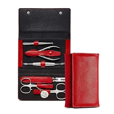 Abbildung von nippes Solingen Premium Line Maniküre Set Wild Red, 6 teilig, Edelstahl rost und nickelfrei, Rindsleder Etui mit Druckknöpfen, Rot/Schwarz, Nagelset, Nagelpflege Set, Made in Germany