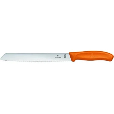 Abbildung von Victorinox, Swiss Classic, Profi Brotmesser, Extra Scharfe Klinge, Wellenschliff, 21 cm, Robuster Kunststoffgriff, Rostfreier Stahl, orange