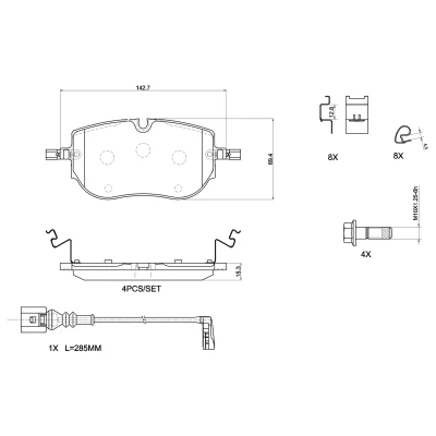Abbildung von BREMBO P 85 192 Bremsbelagsatz inkl. Verschleißwarnkontakt mit Bremssattelschrauben, Anti Quietsch Blech Zubehör SKODA: Enyaq IV SUV