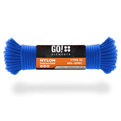 Abbildung von GO!elements 15m Paracord Seil aus reißfester Nylonschnur 4mm 550 Typ III Schnur geeignet als Allzweckseil &amp; Reepschnur Max. 250kg, Farbe: Blau