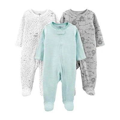 Abbildung von Simple Joys by Carter&#039;s Unisex Baby 3 Pack Neutral Sleep and Play Kleinkindschläfer, Grau Löwe/Grün Streifen/Weiß Sterne, 6 9 Monate (3er Pack)