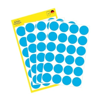 Abbildung von AVERY Zweckform 3005 selbstklebende Markierungspunkte 96 Stück (Ø18mm, Klebepunkte auf 4 Bogen, Punktaufkleber zur Farbcodierung, runde Aufkleber für Kalender, Planer und zum Basteln, Papier) blau
