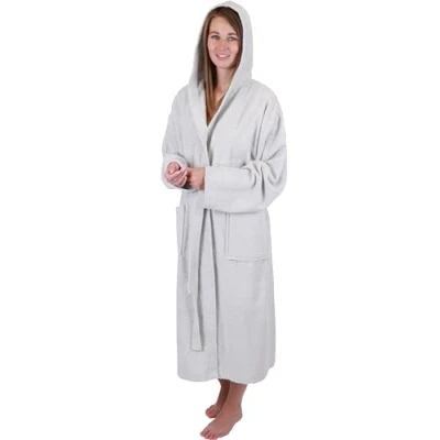 Abbildung von Betz Bademantel Frottee mit Kapuze für Herren und Damen 100% Baumwolle Saunabademantel langer Saunamantel Farbe silbergrau Größe L/XL BERLIN
