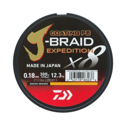 Abbildung von Daiwa J Braid Expedition X8E Geflochten Schnur Smash Orange 0.13mm/8.4kg (150m) Geflochtene