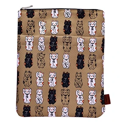 Abbildung von LParkin Lucky Japanese Cat Book Sleeve, Buchhüllen für Taschenbücher, waschbarer Stoff, mit Reißverschluss, Medium 27,9 x 21,6 cm, Geschenk Buchliebhaber