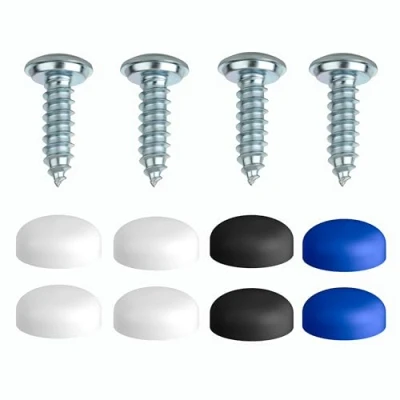 Abbildung von Kennzeichen Schrauben 4er Set Nummernschild 4,8 x 16mm mit Kappen [ dezent sicher legal ] Kennzeichenbefestigung inkl. Abdeckkappen Befestigungsschrauben