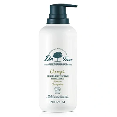 Abbildung von Dr. Tree Dermo protektives Shampoo für empfindliche Kopfhaut Verleiht dem Haar Kraft und Glanz Stärkt dasMikrobiom 99% natürliche Inhaltsstoffe 400ml