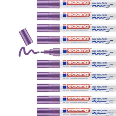 Abbildung von edding 750 Glanzlackmarker violett 10 Lackmarker Rundspitze 2 4 mm Lackstift für Glas, Stein, Holz, Kunststoff und Papier wasserfest, stark deckend