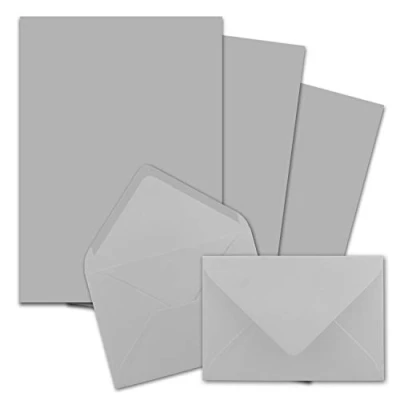 Abbildung von 25x Briefpapier Sets DIN A4 mit C6 Briefumschlägen, Nassklebung Hellgrau mattes Schreibpapier Kuverts FarbenFroh by GUSTAV NEUSER