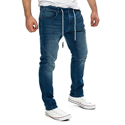 Abbildung von Yazubi Erik Joggingjeans Hosen Herren Jeans Mit Elastischem Bund Denim Jogginghose in Used Look, Dunkelblau (feded Blue 174021), W30/L34