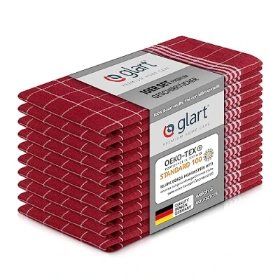 Abbildung von Glart 48RI2 10er Set Geschirrtücher Küchentücher, 50x70 cm, 100% Baumwolle OEKO TEX Standard 100, rot, vorgewaschen, Tücher für Küche und Abwasch