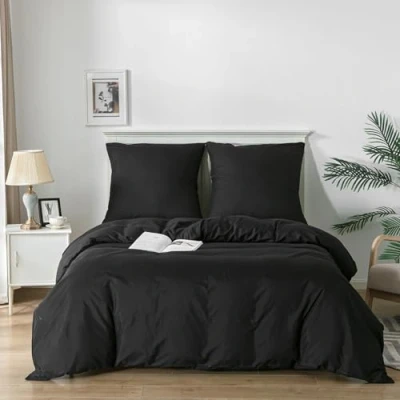 Abbildung von Good Nite Bettwäsche 200x200 3 teilig Schwarz Sets Mikrofaser Bettbezug cm + 1 Kissenbezug 80x80cm Atmungsaktiv Weich