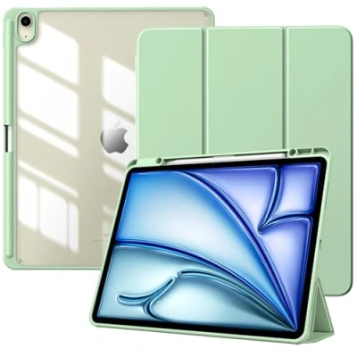 Abbildung von TiMOVO Hülle für New iPad air 13 Zoll (M2) 2024 Schutzhülle mit Stifthalter, Schlank Ständer Klarer Transparent Rückseite 13,Auto Schlaf/Aufwach, Grün