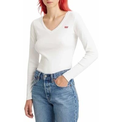 Abbildung von Levi&#039;s V NECK BABY TEE Langarmshirt, Damen, Größe: XS, White