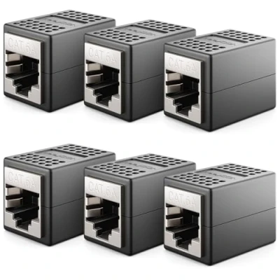 Abbildung von deleyCON 6x RJ45 Patchkabel Kupplung CAT6a 10 GIGABIT LAN Verbinder Netzwerkkabel Ethernet Kabel Adapter 2x Buchse Cat6 Cat7 Cat8 Kompatibel Schwarz
