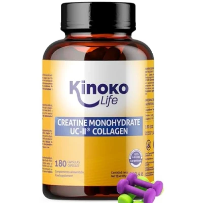 Abbildung von Kinoko Life Creatin Monohydrat Kapseln 3000mg &amp; UCII Kollagen 180 Kreatin und Creatine Monohydrate für Pre Workout Booster Gym Hochdosierte mit Pulver