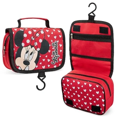 Abbildung von Disney Minnie Maus und Lilo Stitch Kulturbeutel Kinder Kosmetiktasche Groß mit Durchsichtige Tasche Mädchen (Rot Minnie)