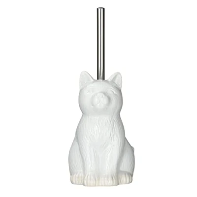 Abbildung von WENKO WC Garnitur Cat, Toilettenbürstenhalter mit Toilettenbürste in Form einer Katze, Keramik, 14 x 22 17 cm, weiß
