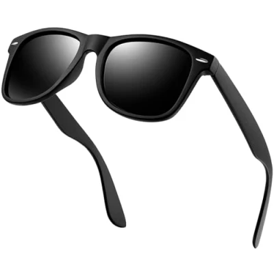 Abbildung von KANASTAL Sonnenbrille Herren Schwarz Polarisiert Rechteckig Retro Unisex mit UV400 Schutz Classic Vintage Brille für Wandern Golfen und Fischen