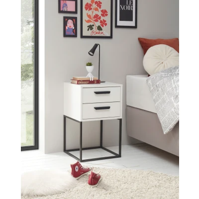 Abbildung von SUNA Nachttisch in Weiß Moderner Nachtschrank mit Schubladen und schwarzem Metallgestell 40 x 65 38,5 cm (B/H/T)