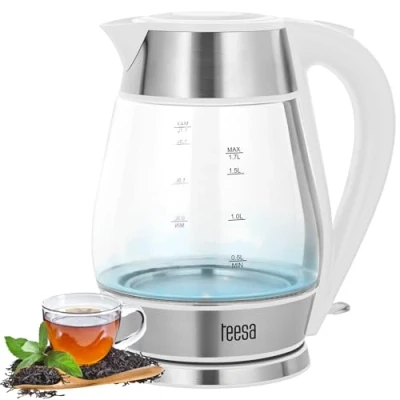 Abbildung von Teesa kabelloser Wasserkocher TSA1512W 1,7 l, Glas, im Betrieb beleuchtet, weiß