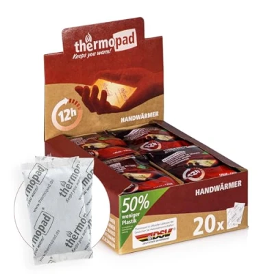 Abbildung von THERMOPAD Handwärmer DAS ORIGINAL: 20 Paar Wärmepads für 12 Stunden Wärme I 50% weniger Plastik Sofort einsatzbereite Taschenwärmer Heatpad ideal Outdoor Wärmekissen Handschuhe