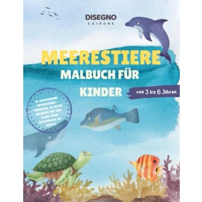 Abbildung von Malbuch mit Meerestieren aus dem Ozean zum Ausmalen für Kinder im Alter von 3 bis 6 Jahren: 35 verschiedene Unterwasser Tiermotive, Malblock und zwei kleine süße Geschichten als Zusatz