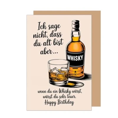 Abbildung von Edition Seidel Premium Geburtstagskarte mit Umschlag. Glückwunschkarte Grußkarte Karte lustigem Spruch Geburtstag Happy Birthday Mann Frau Whisky (G3622 SW024)
