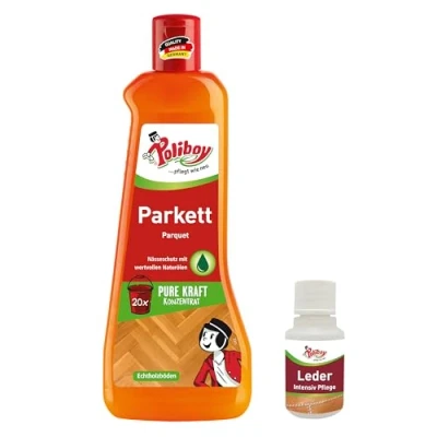 Abbildung von POLIBOY Parkett Reiniger Pflegendes Reinigungsmittel für Holzböden Reinigungskonzentrat mit natürlichem Avocadoöl 1x 500 ml inkl. Produktprobe Made in Germany