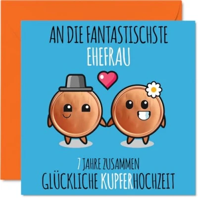 Abbildung von Stuff4 7. Hochzeitstag Karte Liebe 7 Jahre Zusammen Kupfer Hochzeit Jahrestag Geschenke für Ehefrau Frau vom Ehemann Mann, 145mm Glückwunschkarten
