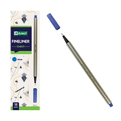 Abbildung von D.RECT Fineliner Set Blau 12 Stück Feinschreiber mit 0,4 mm Spitze für Täglicher Schreib und Schulbedarf