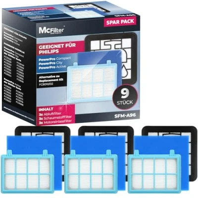 Abbildung von McFilter I 3x Filterset geeignet für Philips FC9331/09 FC8010/01 FC9332/09 FC9328,FC9334 FC9349,FC9353 FC9556 FC9515 Hepafilter Staubsaugerfilter PowerPro Compact Active City Power Cyclone