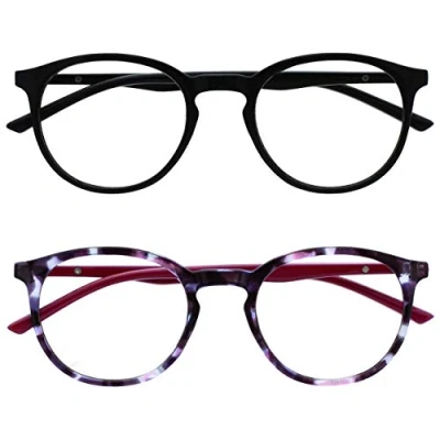 Abbildung von OPULIZE Met Lesebrille Blaulichtfilter 2er Pack Schlank Runder Rahmen Federscharniere Verbessert Schlaf Computer Gaming Entspiegelt Schwarz Lila Herren Damen BB60 15 +1.00