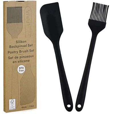 Abbildung von Silikon Backpinsel Set: 19cm und Teigschaber 2er Set Spatel Silikonpinsel Küche LIVAIA Küchenhelfer