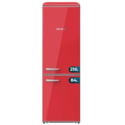 Abbildung von Cecotec Retro Kühl Gefrierkombination mit 300L Bolero CoolMarket Combi Origin 300 Red E, Klasse Innenbeleuchtung LED, Crisper Box, Temperaturregelung, verchromter Griff und Glasregale.