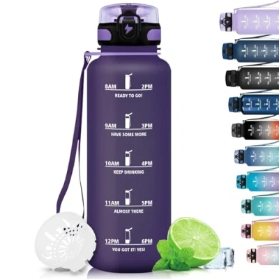 Abbildung von Grsta Trinkflasche 1.5 L, Sport, BPA Frei, Auslaufsicher Fitnessstudio, Mit Filter, Motivational Wasserflasche, für Camping, Fahrrad, Outdoor Sport