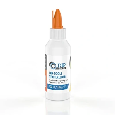 Abbildung von DIP Tools Textilkleber Stoffkleber waschmaschinenfest 100ml I für Textilien Stoffe Polyester Jeans, Superkleber extra stark, transparent &amp; wasserfest ohne Rückstände, geruchlos Lösungsmittel