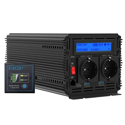 Abbildung von EDECOA Wechselrichter 2000w Spannungswandler 24v 230v modifizierte Sinus 220v LCD mit Fernbedienung und Zwei USB Ports …