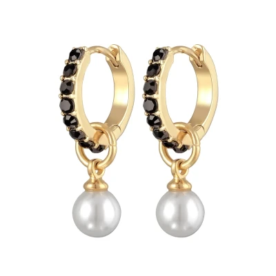 Abbildung von Creolen Ohrringe Damen mit Anhänger aus Glasperlen Ohrhänger Messing Goldfarben Kristallen für Frauen, Mädchen, Mama, Höhe 22mm, Breite 6mm